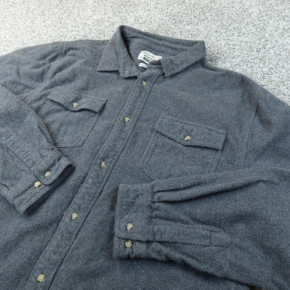 Eddie Bauer Shirt Mens 2XL Gray Flannel Button Up Long Sleeve Workwear‎ Outdoor